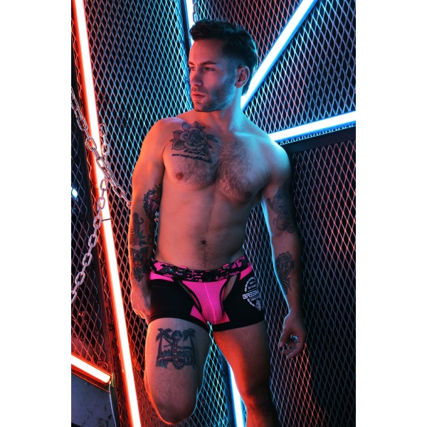 Boxer Senza Fondo Neo Camo Nero-Rosa Neon