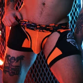 Boxer Senza Fondo Neo Camo Nero-Arancione Neon