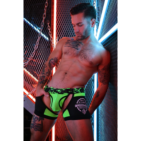 Boxer Bottomless Neo Camo Negro-Verde Neón