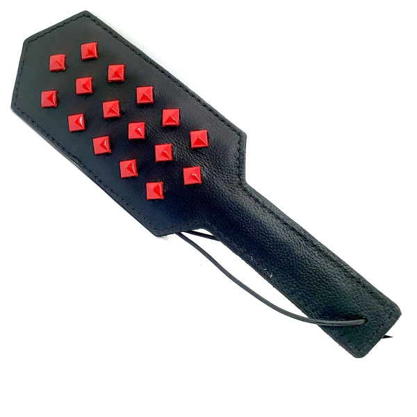 Hit Me Leather Paddle With Studs Black / Red