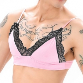 New Gay Bowknot Lace Bra Sexy Underwear PINK