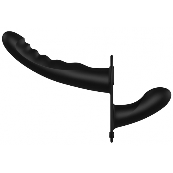 Dubbele Geribbelde Riem Dildo 15 x 3,3cm Zwart