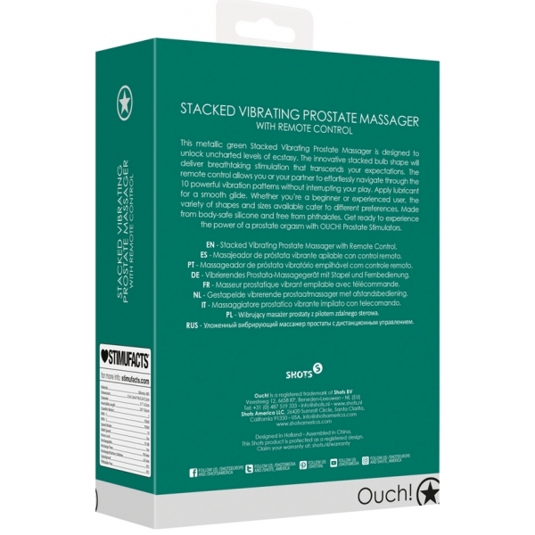 Estimulador de próstata empilhado 10 x 3,6 cm Verde metalizado