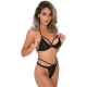 Floral Lace Strappy Bra Set Black