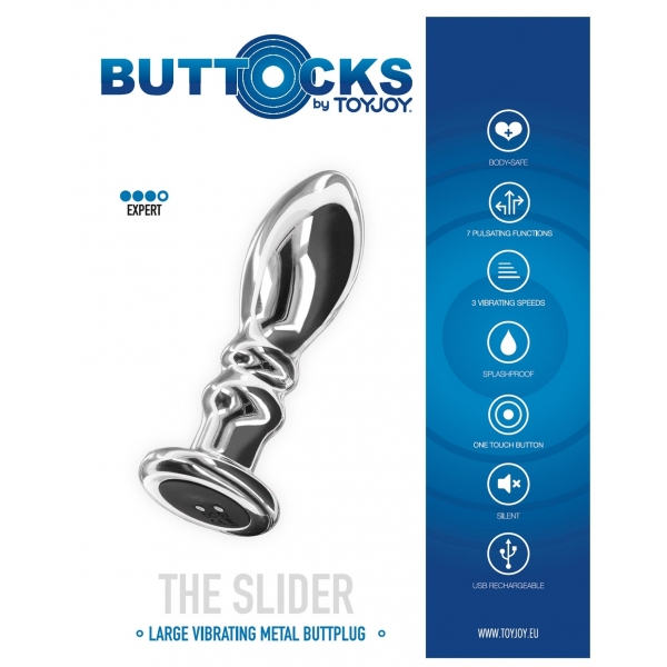 Vibrating Metal Buttplug L Silver