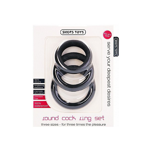 Set of 3 black silicone cock rings