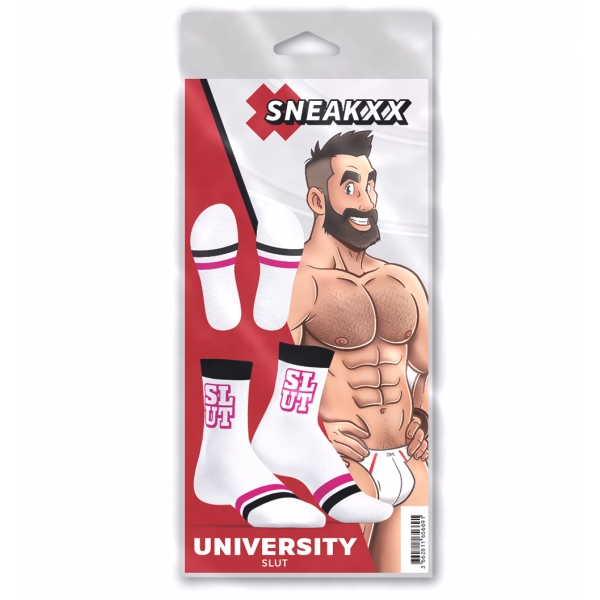 Chaussettes SLUT UNIVERSITY SneakXX Blanc-Rose