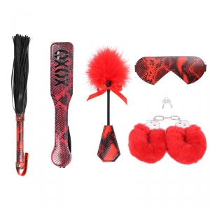 SM Fantasy Crocodile Leather BDSM Kit - 5 pcs RED