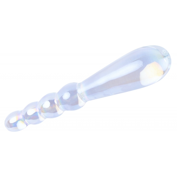 Dildo di vetro con increspature 18 x 3,5 cm trasparente