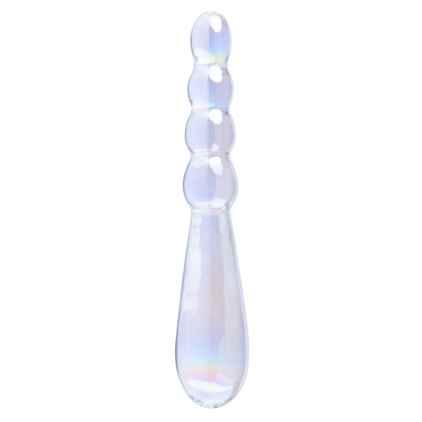 Dildo di vetro con increspature 18 x 3,5 cm trasparente