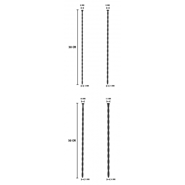 Juego de 4 varillas de uretra de 30 cm - Diámetro de 3 a 6 mm