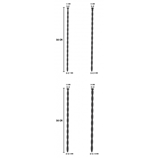 Juego de 4 varillas uretrales dilatadoras avanzadas de 30 cm - Diámetro de 7 a 10 mm