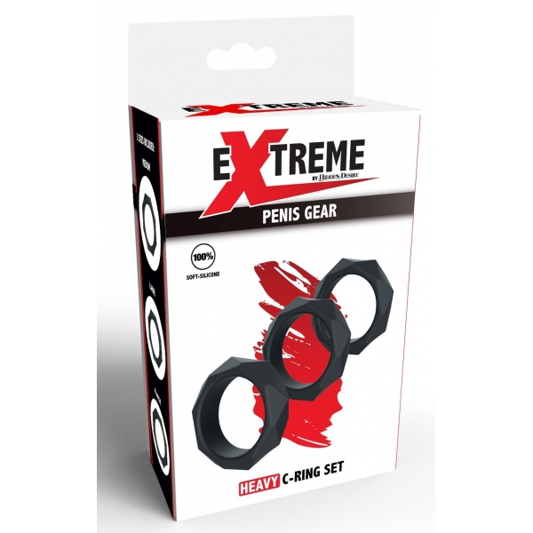 Set of 3 Black Heavy C-Ring Silicone Cockrings