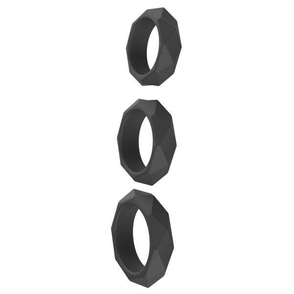 Conjunto de 3 anéis de silicone preto pesado C-Ring