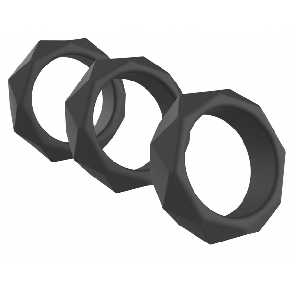 3er-Set Cockrings Silikon Heavy C-Ring Schwarz