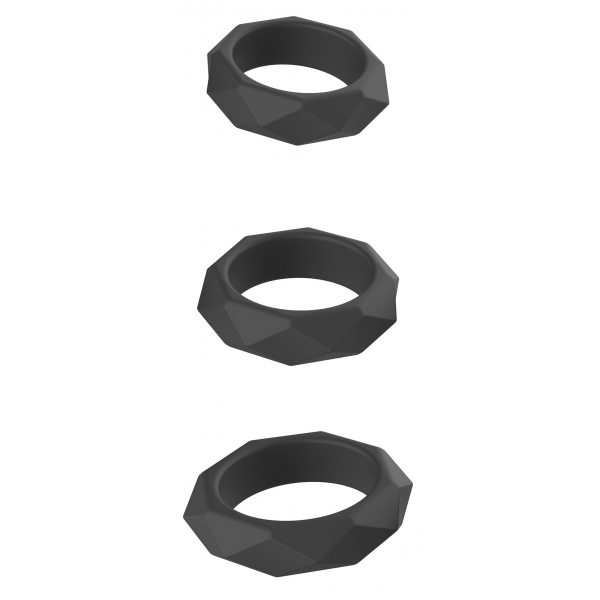 Conjunto de 3 anéis de silicone preto pesado C-Ring