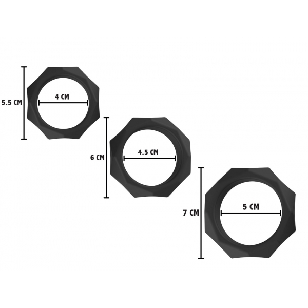 3er-Set Cockrings Silikon Heavy C-Ring Schwarz