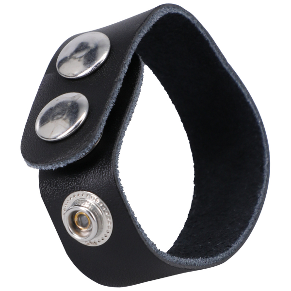 Cockring de cuero ajustable The Leather 3 Snap Negro