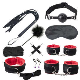 Kit SM Bondage Push 10 pièces Noir-Rouge