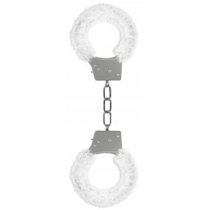 Ouch! White Metal Fur Handcuffs