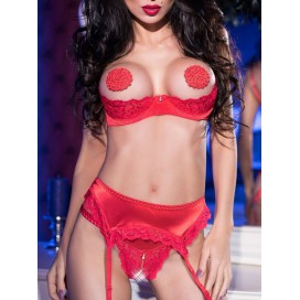 Conjunto de encaje rojo en topless