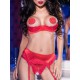 Conjunto de encaje rojo en topless