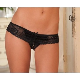 G-string met open kruisje van kant - Zwart