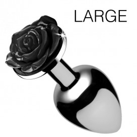 Plug Juwel mit schwarzer Rose - 8.5 x 4.1 cm LARGE