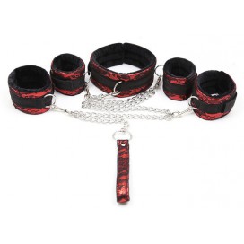 Bondage Set Halsband + Handschellen Rot