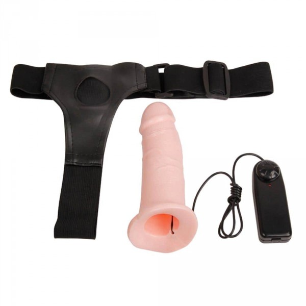 Strap-On Hollow vibrating dildo 17 x 4.5 cm